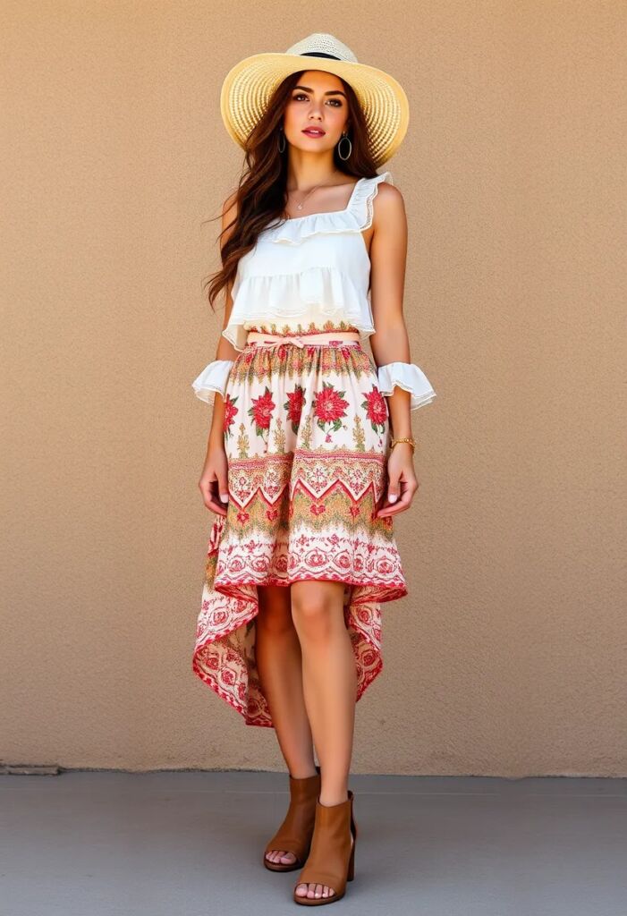 High-waisted skirt with a ruffled top