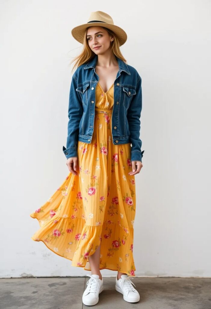 Maxi Dress and Denim Jacket