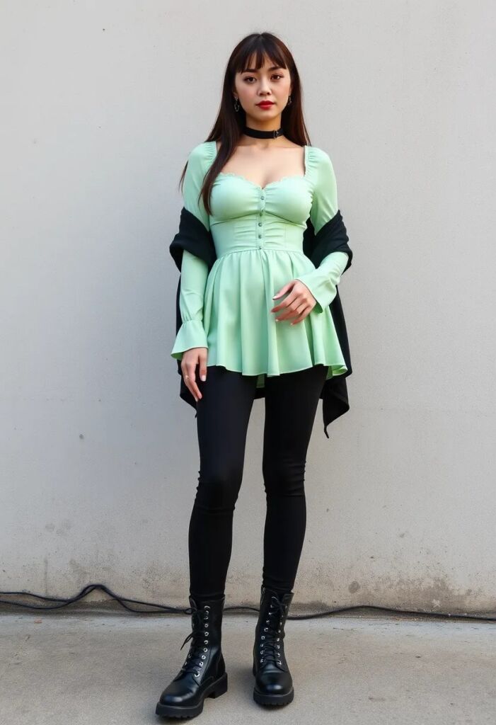 Pastel Green Gothic Top and Black Pants