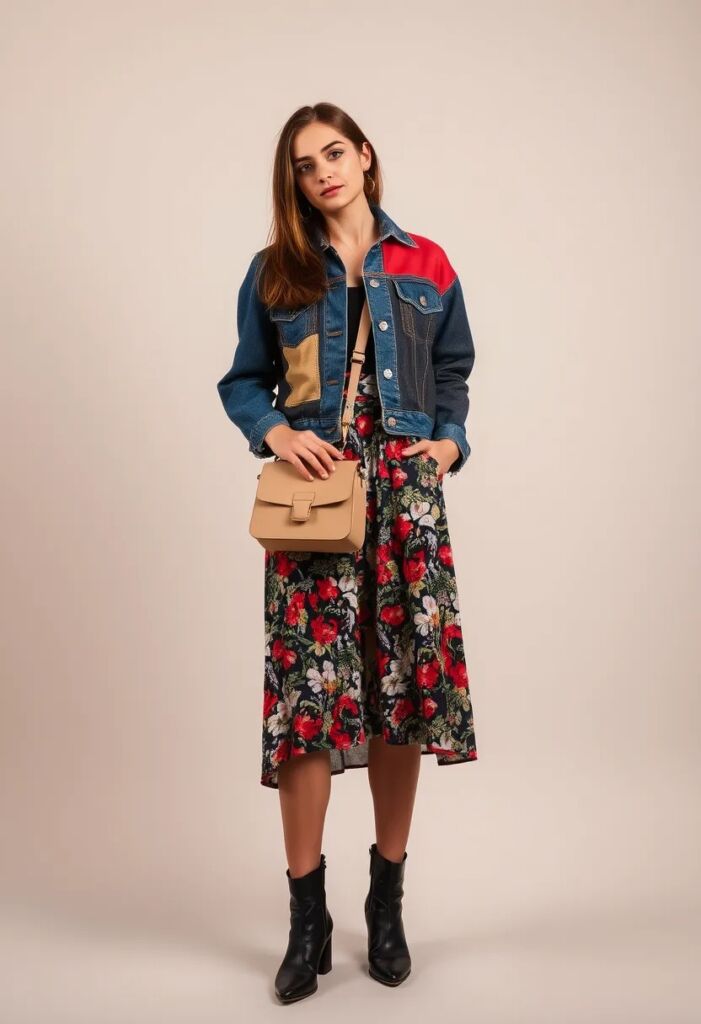 Patchwork Jacket and Bold Skirt