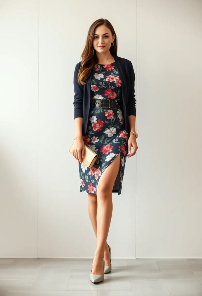 Petered Dress with Cardigan