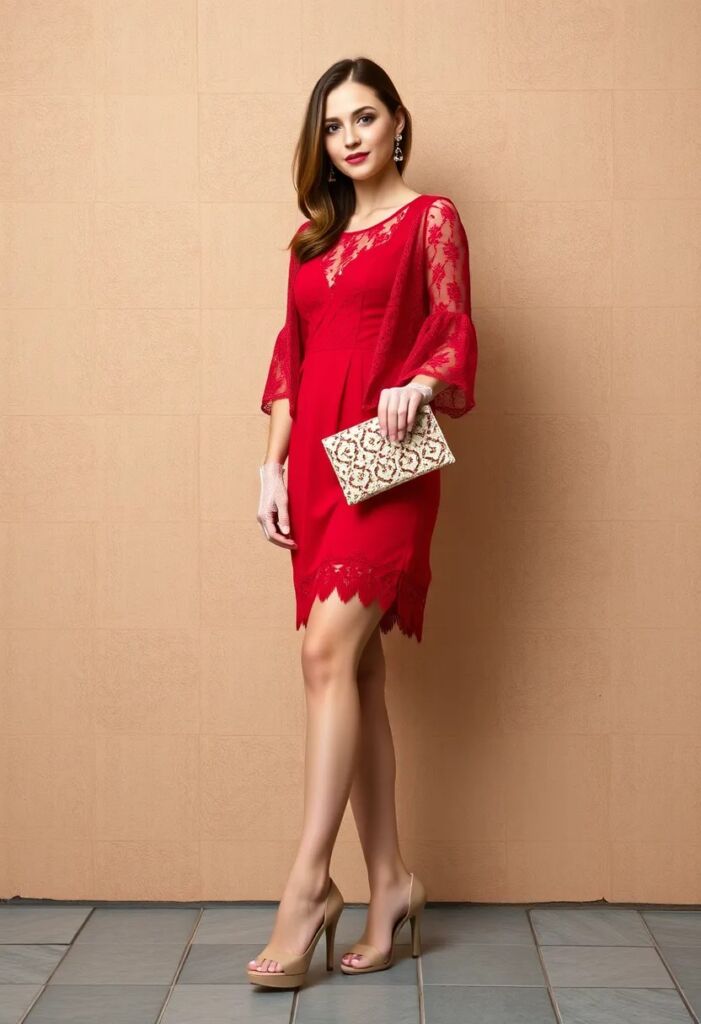 Romantic Flair Red Dress with Lace Accessories