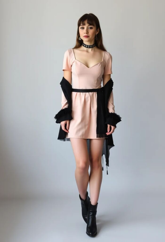 Soft Peach Gothic Top and Black Skirt