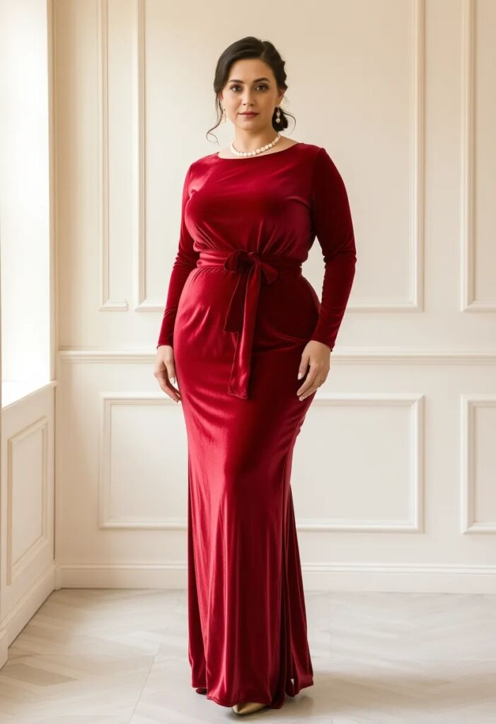 Velvet Gown with Belted Waist