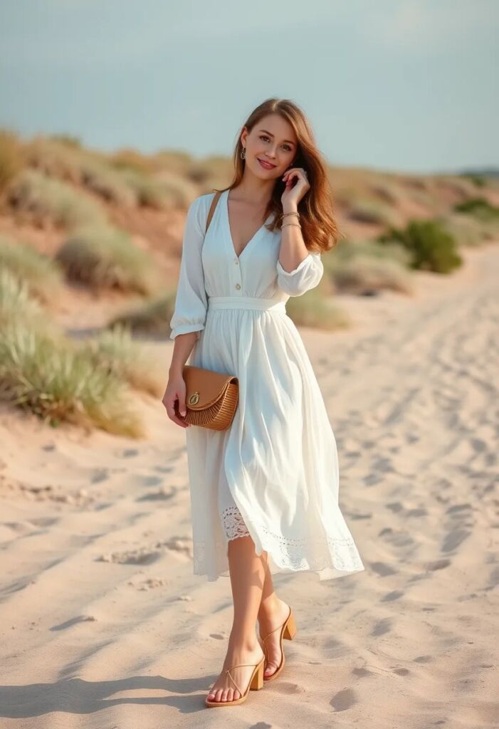 Boho Elegance Midi Dress with Sandals