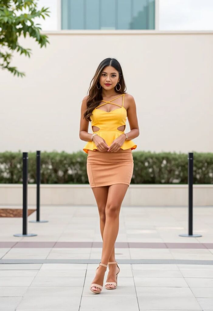 Cutout Peplum Top with Skirt