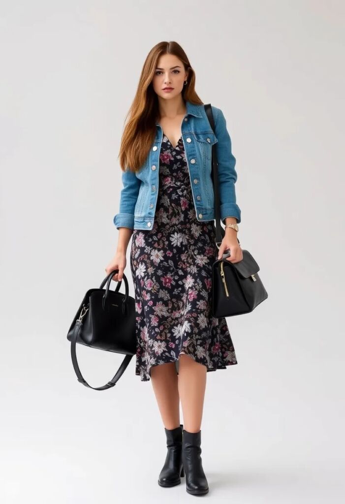 Denim Jacket with a Midi Dress