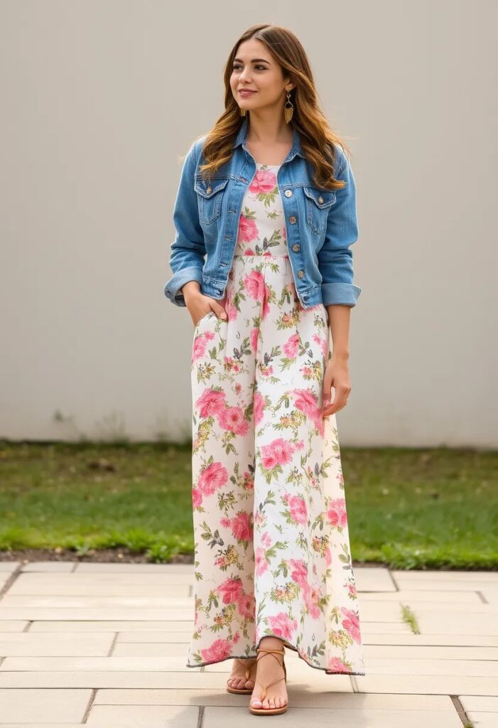 Floral Maxi Dress with Denim Jacket