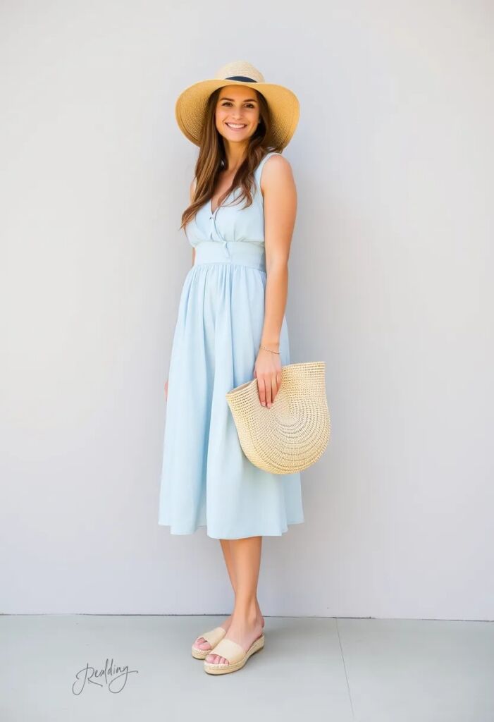 Light Blue Midi Dress with Espadrilles