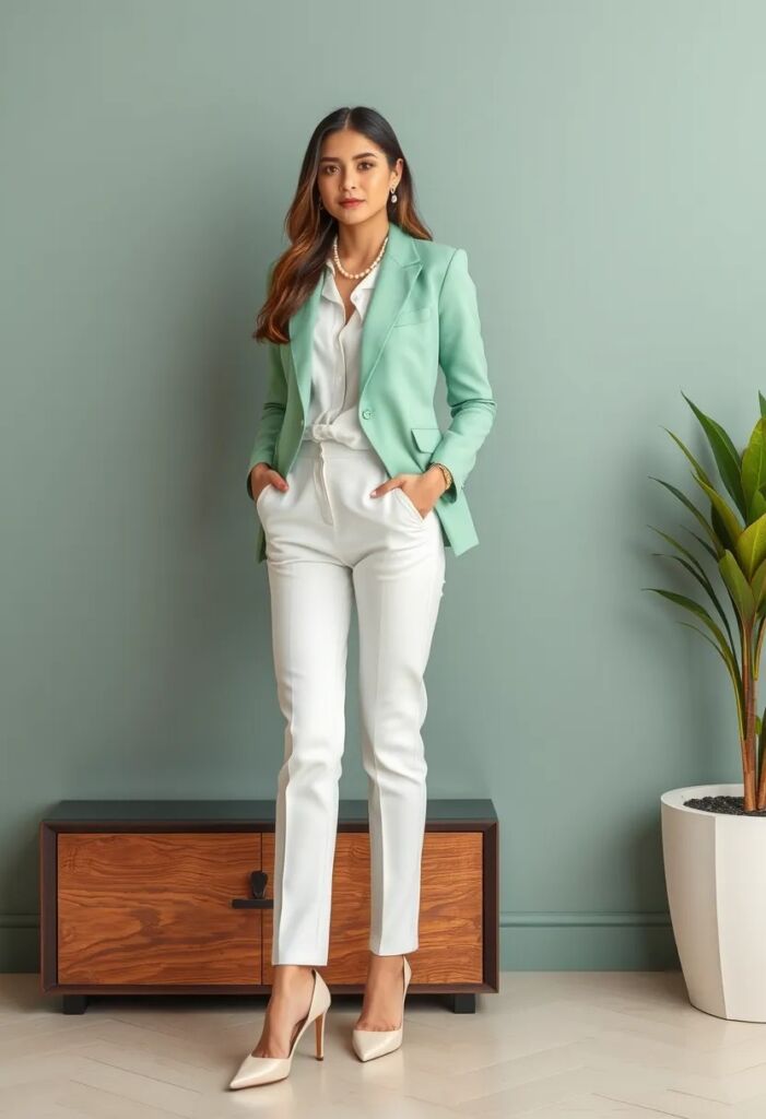 Matcha Blazer with White Pants