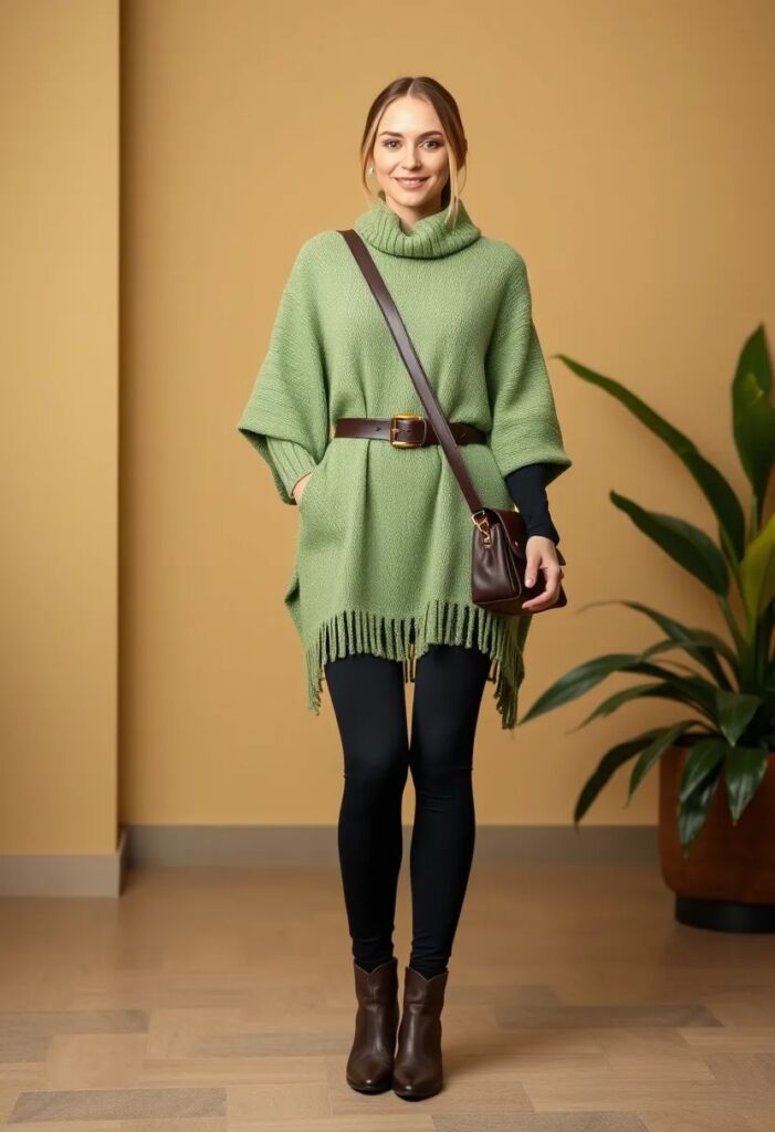 Matcha Poncho with Leggings