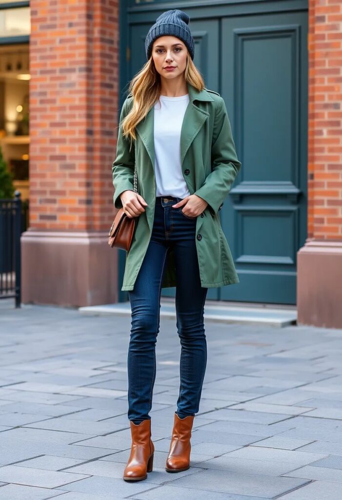 Matcha Trench Coat with Denim