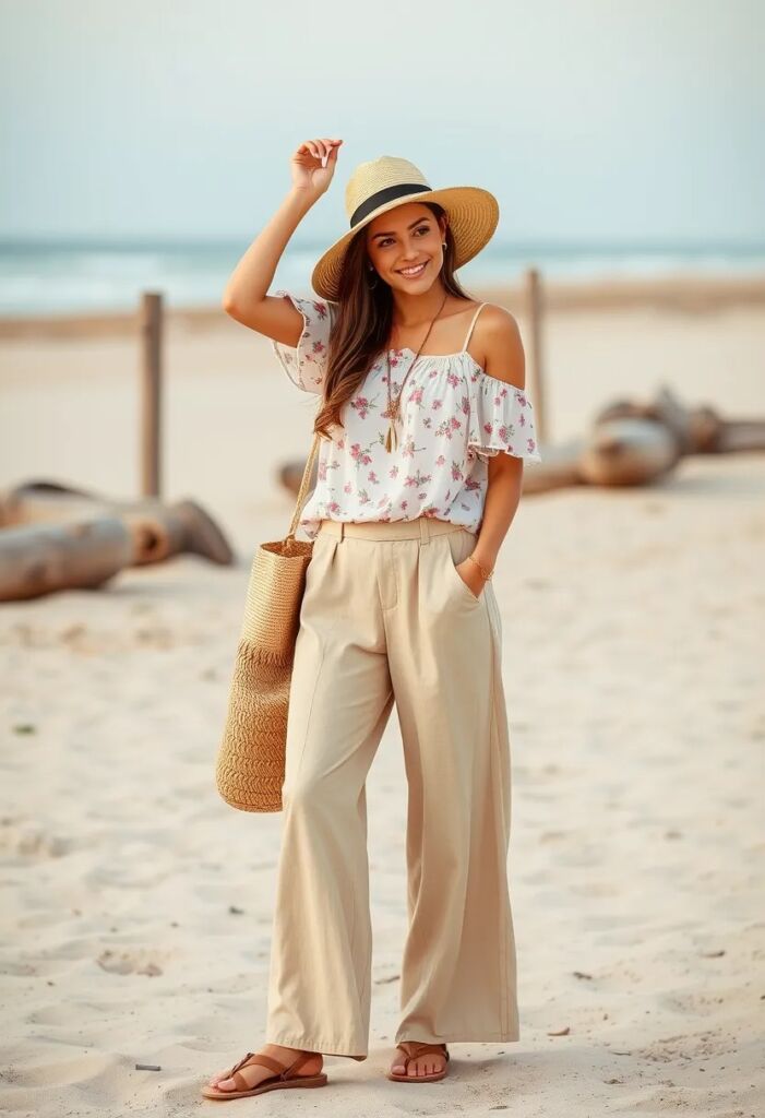 Peasant top with Wide-leg Pants