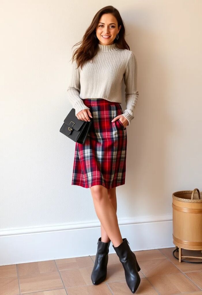 Plaid Skirt with Cropped Sweater