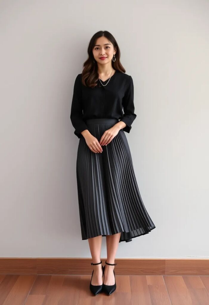 Pleated Skirt with a Blouse