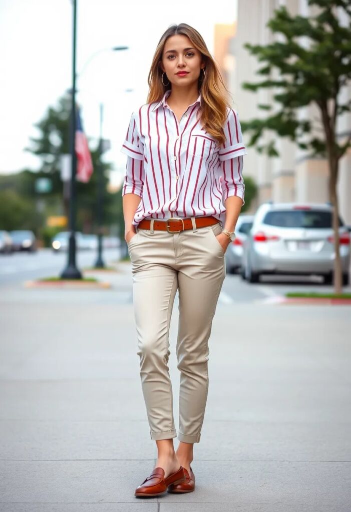 Preppy Style Striped Shirt and Chino Pants