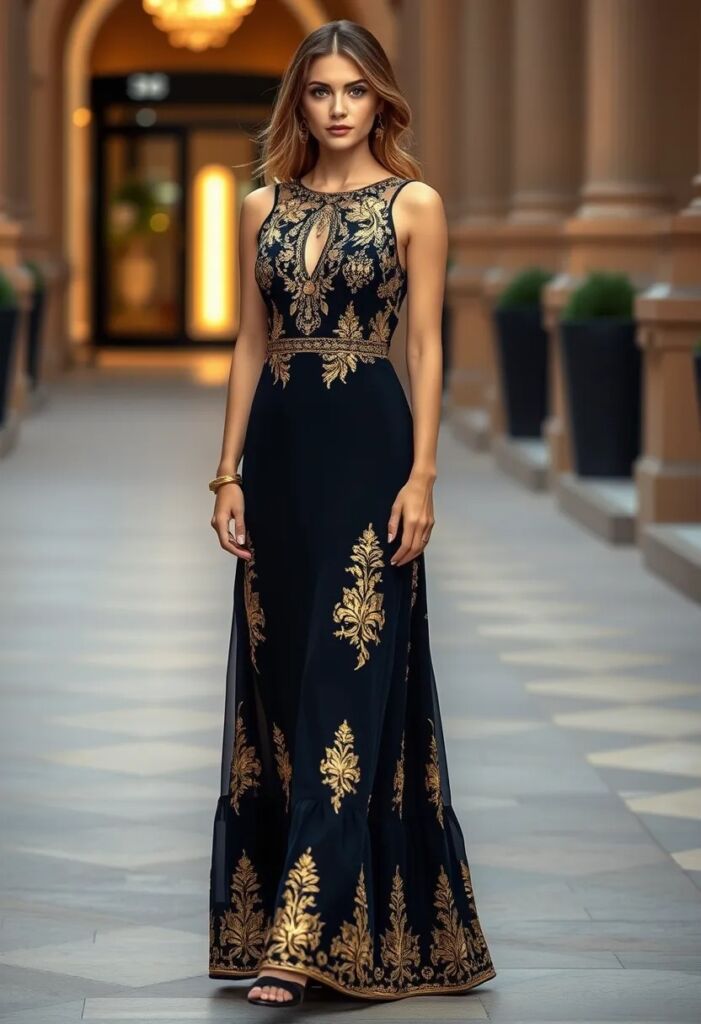 The Gold Embroidered Maxi Dress