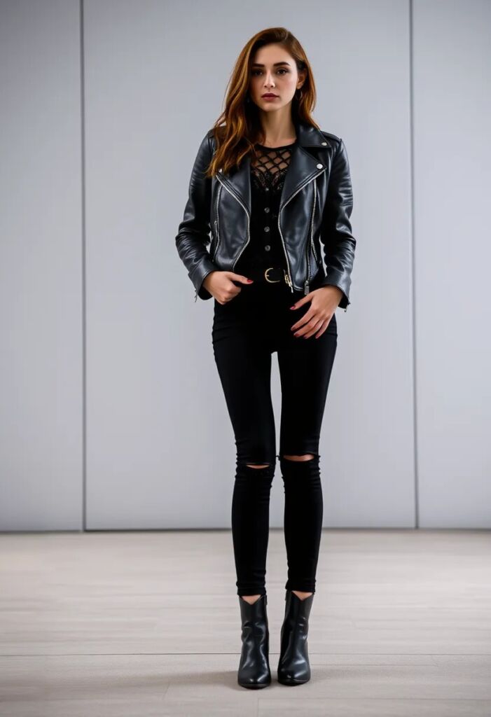 Urban Edge Leather Jacket and Black Pants