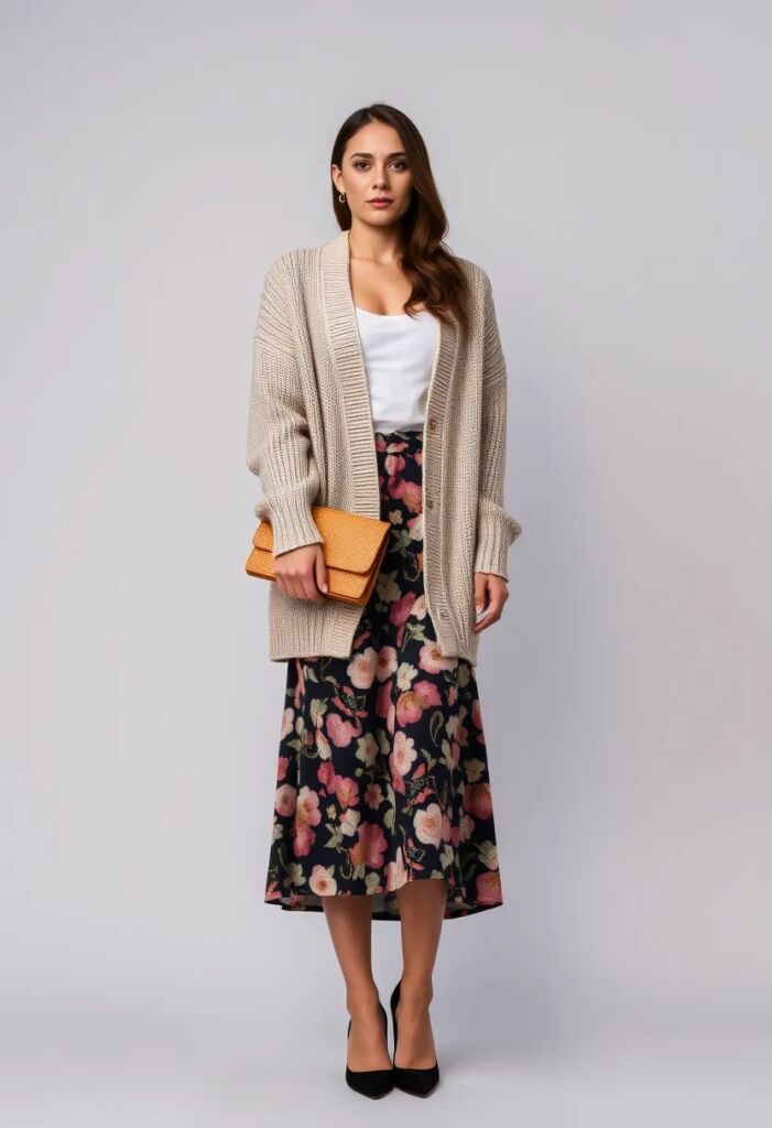 oversized Cardigan and Midi Skirt