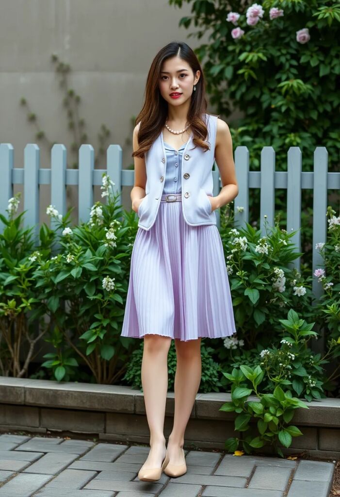 Lilac Vest & Pleated Skirt