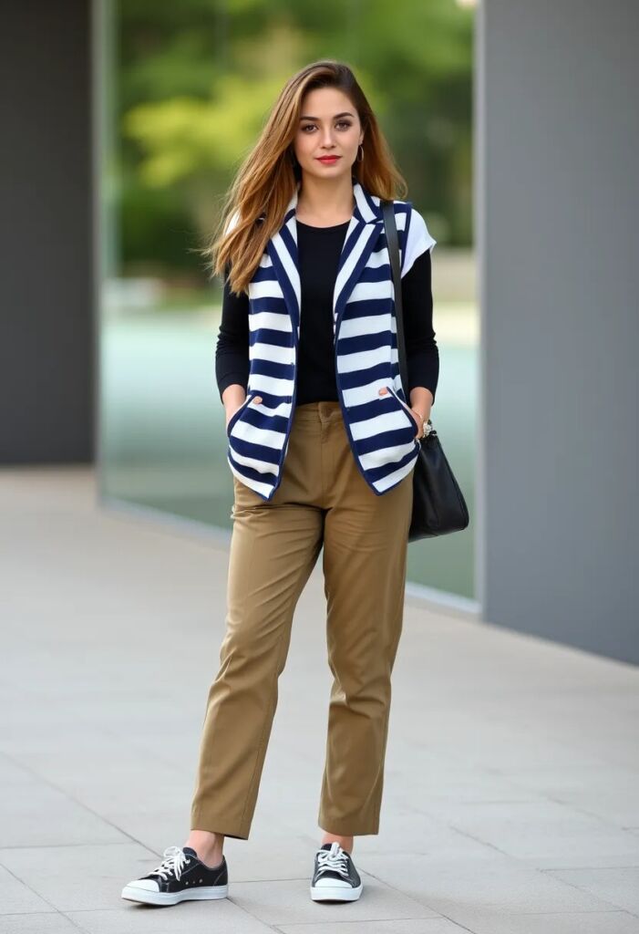 Striped Vest & Olive Trousers