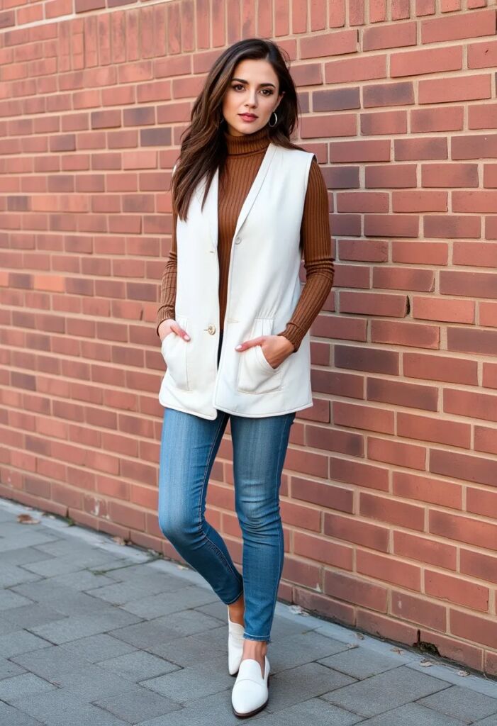 White Vest & Brown Turtleneck