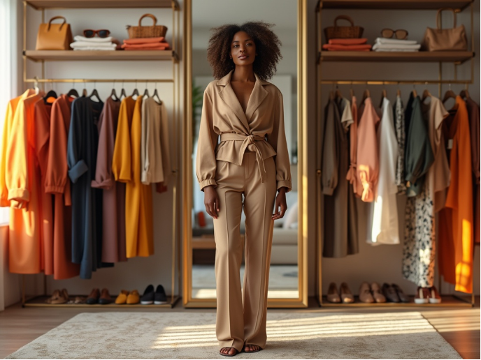 Confident woman standing in front of wardrobe