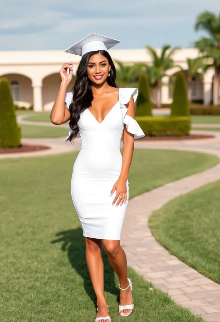 Cupid's Bow V-Neckline Ruffle Shoulder Bodycon Dress