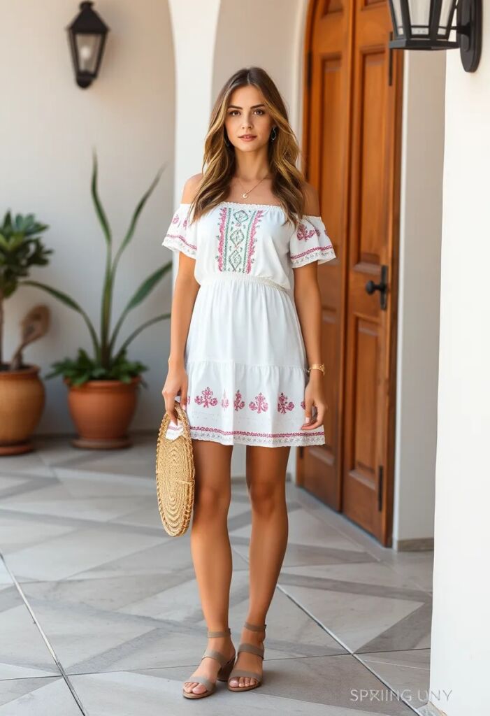 Embroidered White Mini Dress