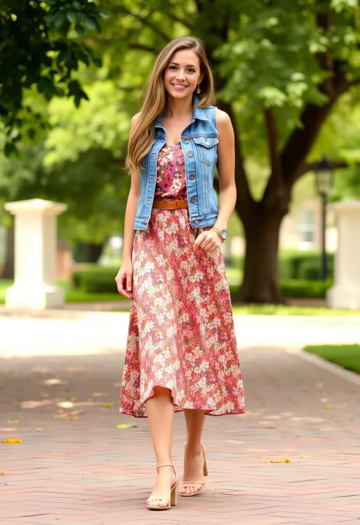 Midi Dress with a Denim Vest