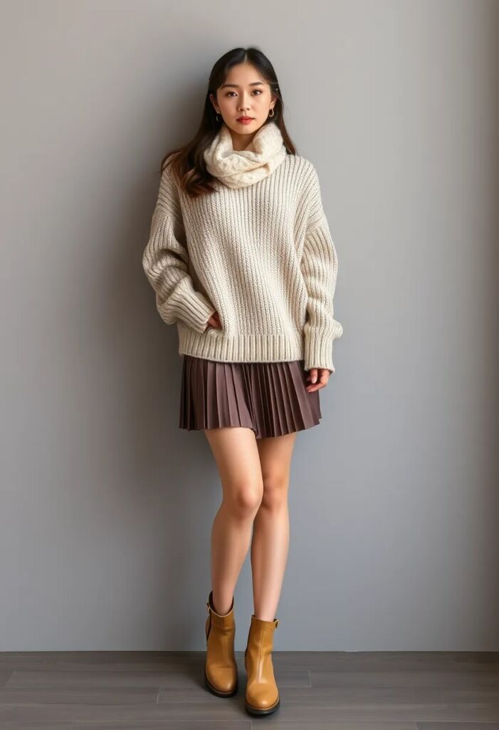 Oversized Sweater and Pleated Skirt