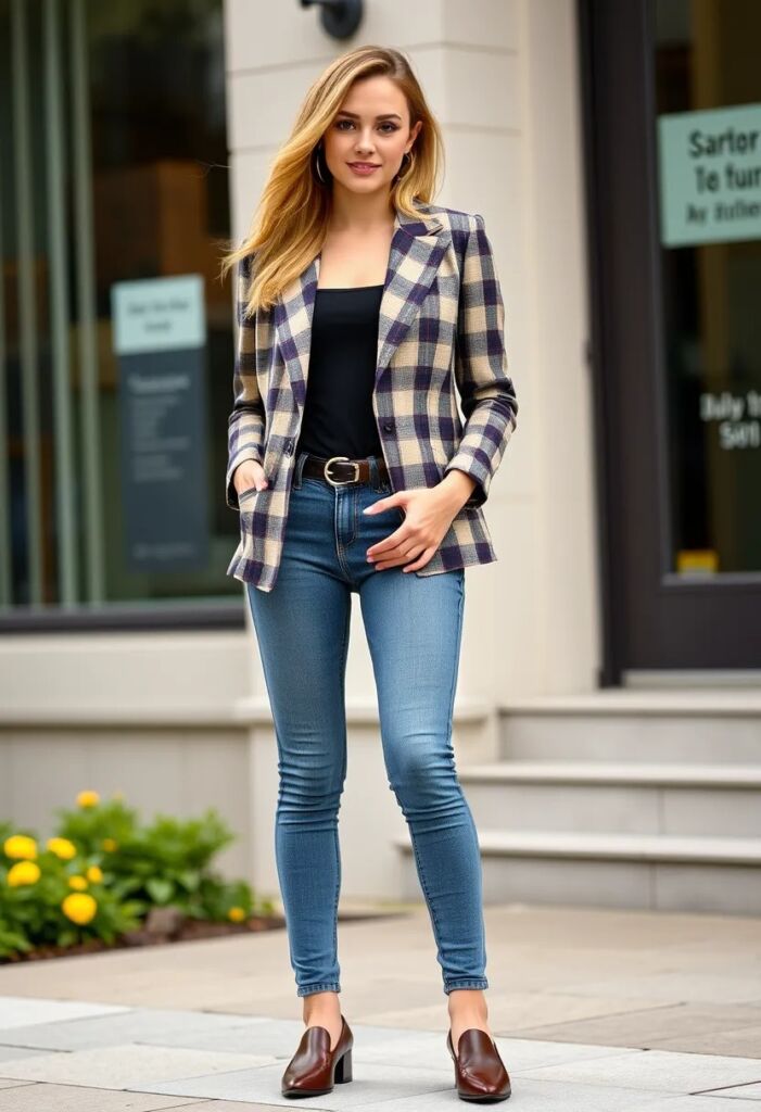 Plaid Blazer and Skinny Jeans