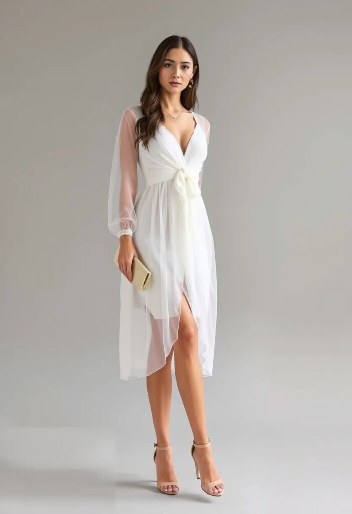 White Organza Knot Front A Line Dress